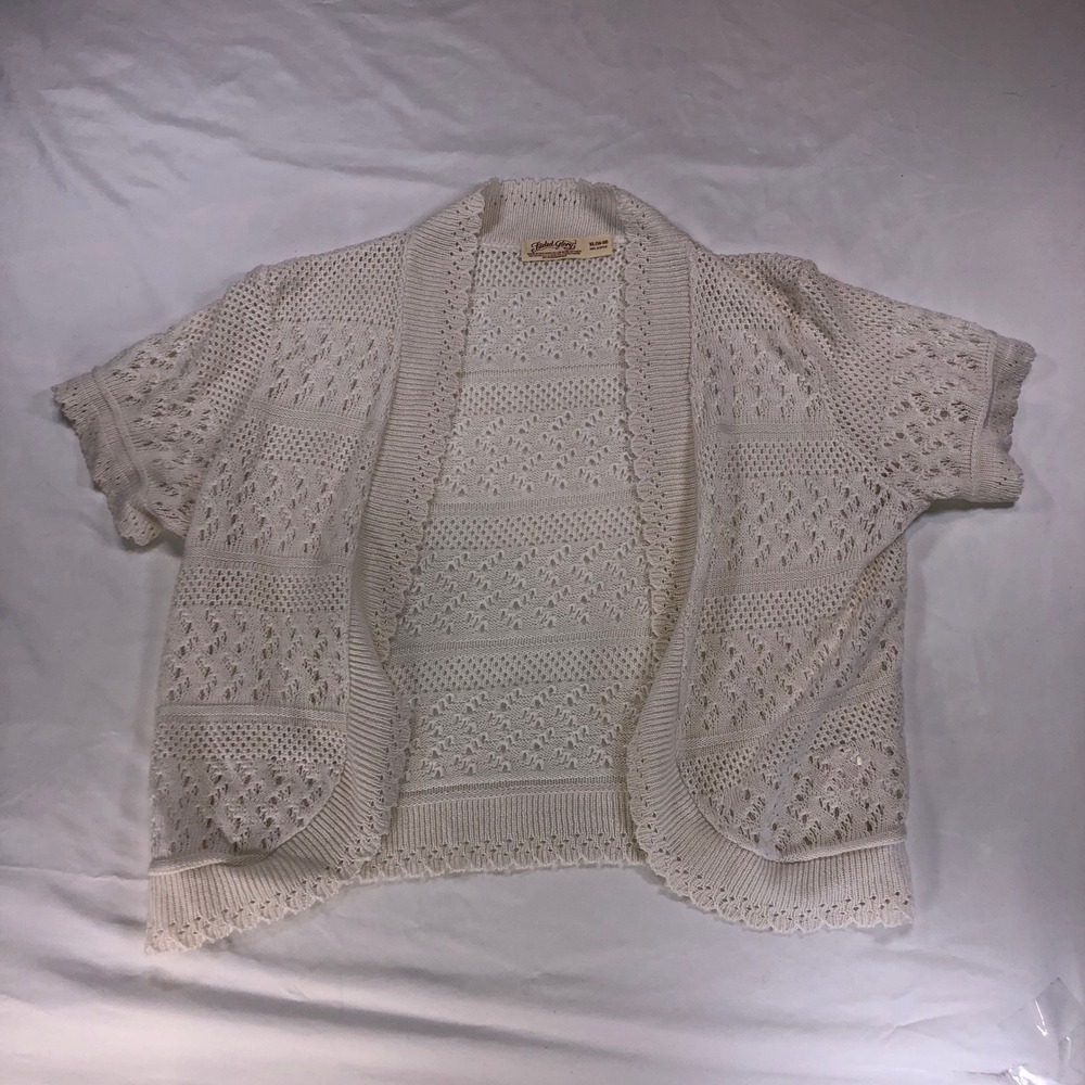 Faded Glory Womens Arctic White Crochet Knit Open Front Shrug Cardigan XL 16-18